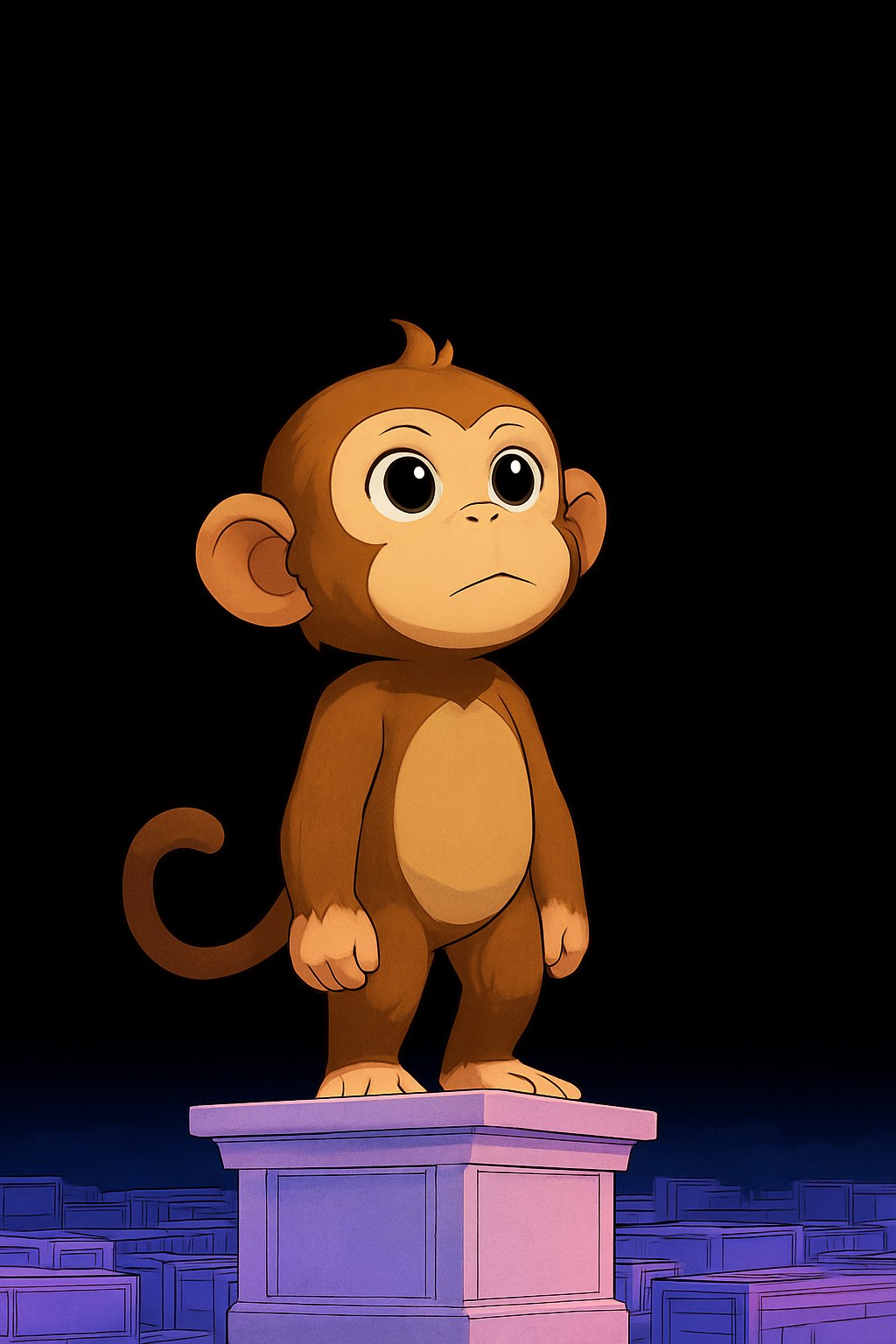 The monkey standing calmly, looking into the distance
